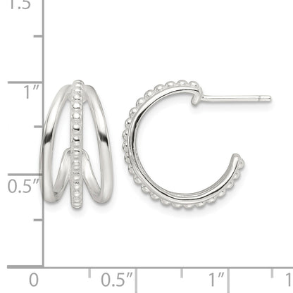 Sterling Silver E-Coating Polished and Textured C-Hoop Earring