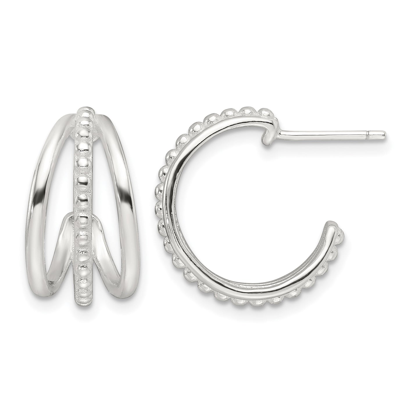 Sterling Silver E-Coating Polished and Textured C-Hoop Earring