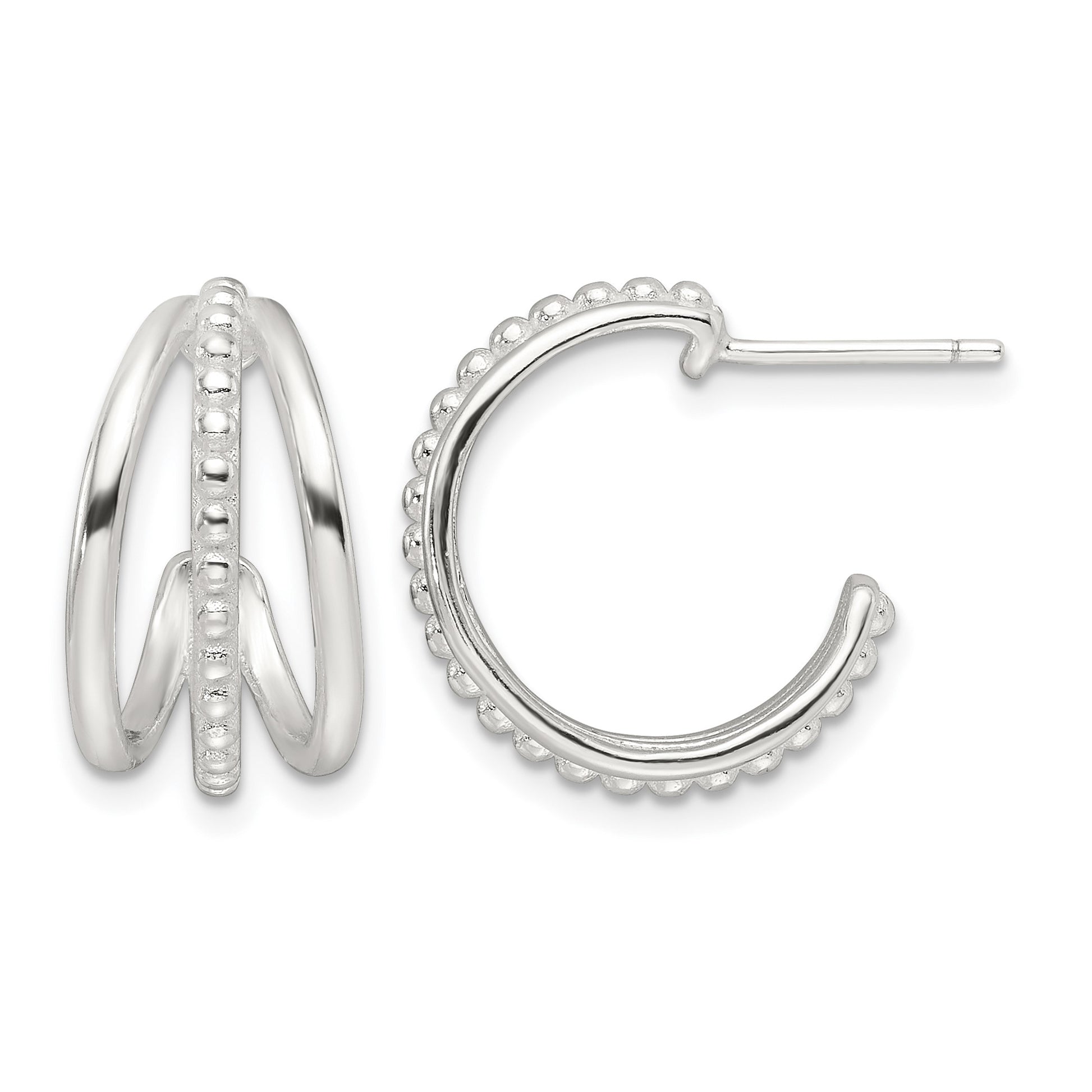Sterling Silver E-Coating Polished and Textured C-Hoop Earring