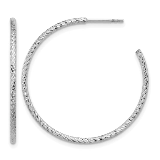 Sterling Silver Rhodium-plated D/C Hollow Tube C-Hoop Earrings