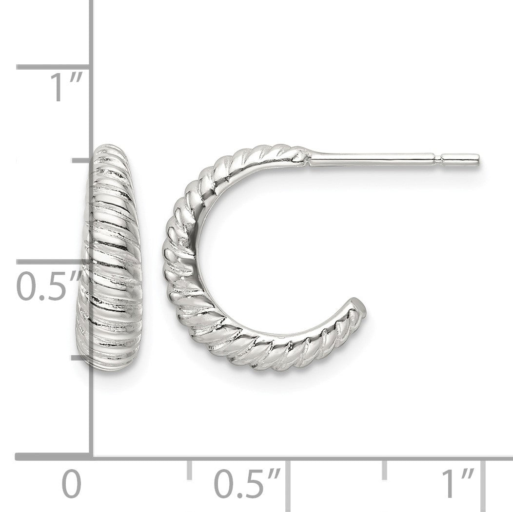 Sterling Silver Polished Scalloped J-Hoop Post Earrings