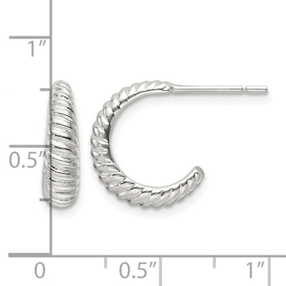 Sterling Silver Polished Scalloped J-Hoop Post Earrings