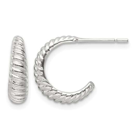 Sterling Silver Polished Scalloped J-Hoop Post Earrings
