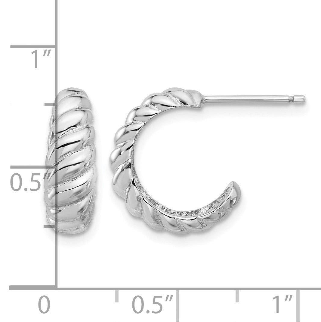 Sterling Silver Rhodium-plated Scalloped Post Hoop Earrings