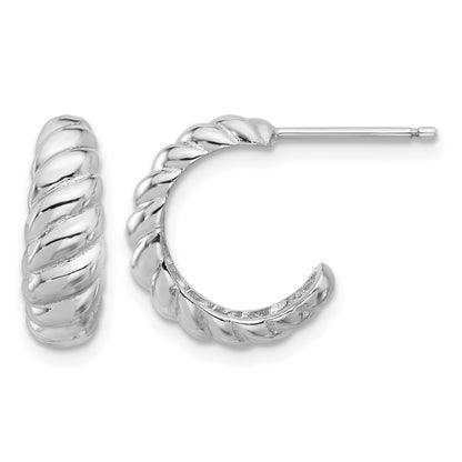 Sterling Silver Rhodium-plated Scalloped Post Hoop Earrings
