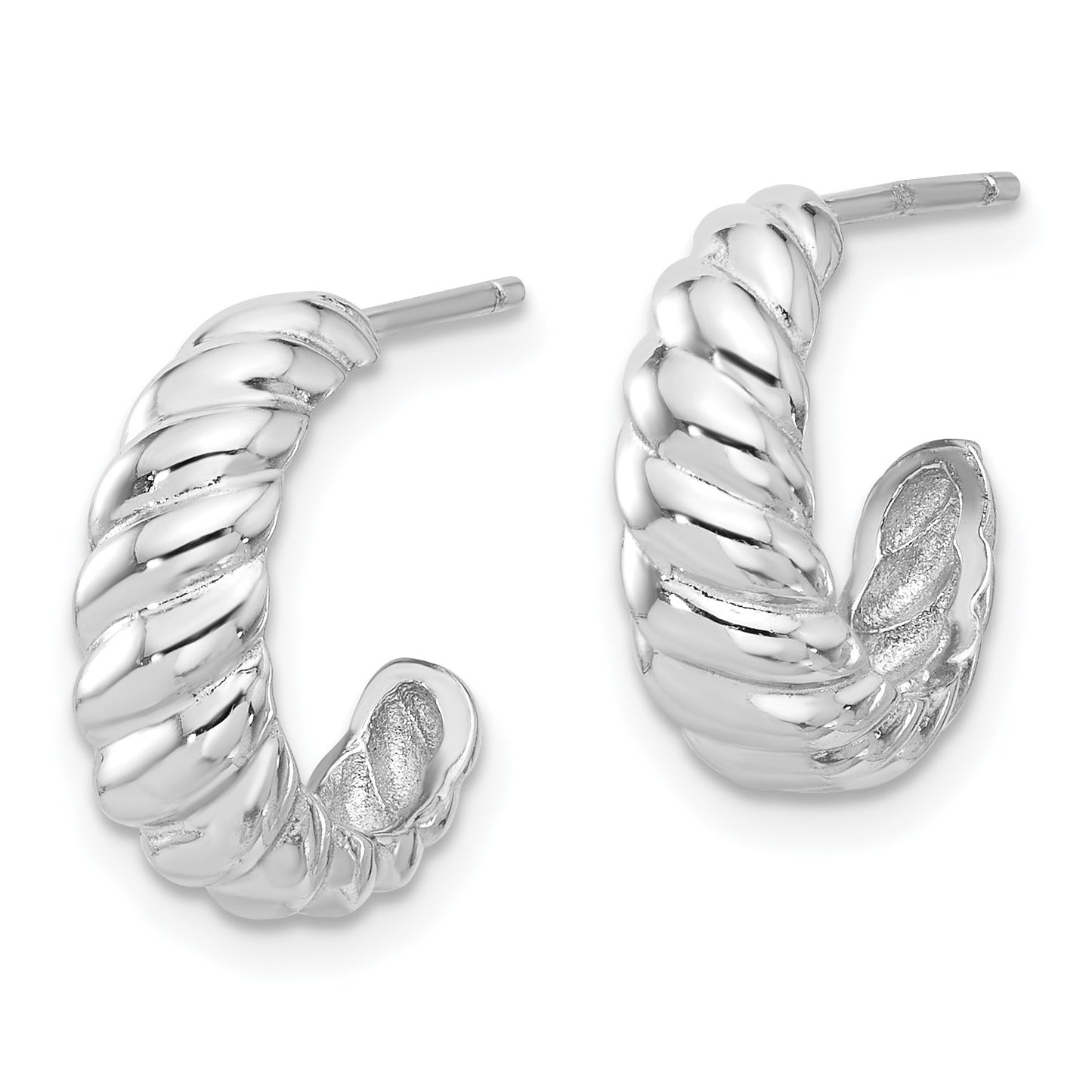 Sterling Silver Rhodium-plated Scalloped Post Hoop Earrings