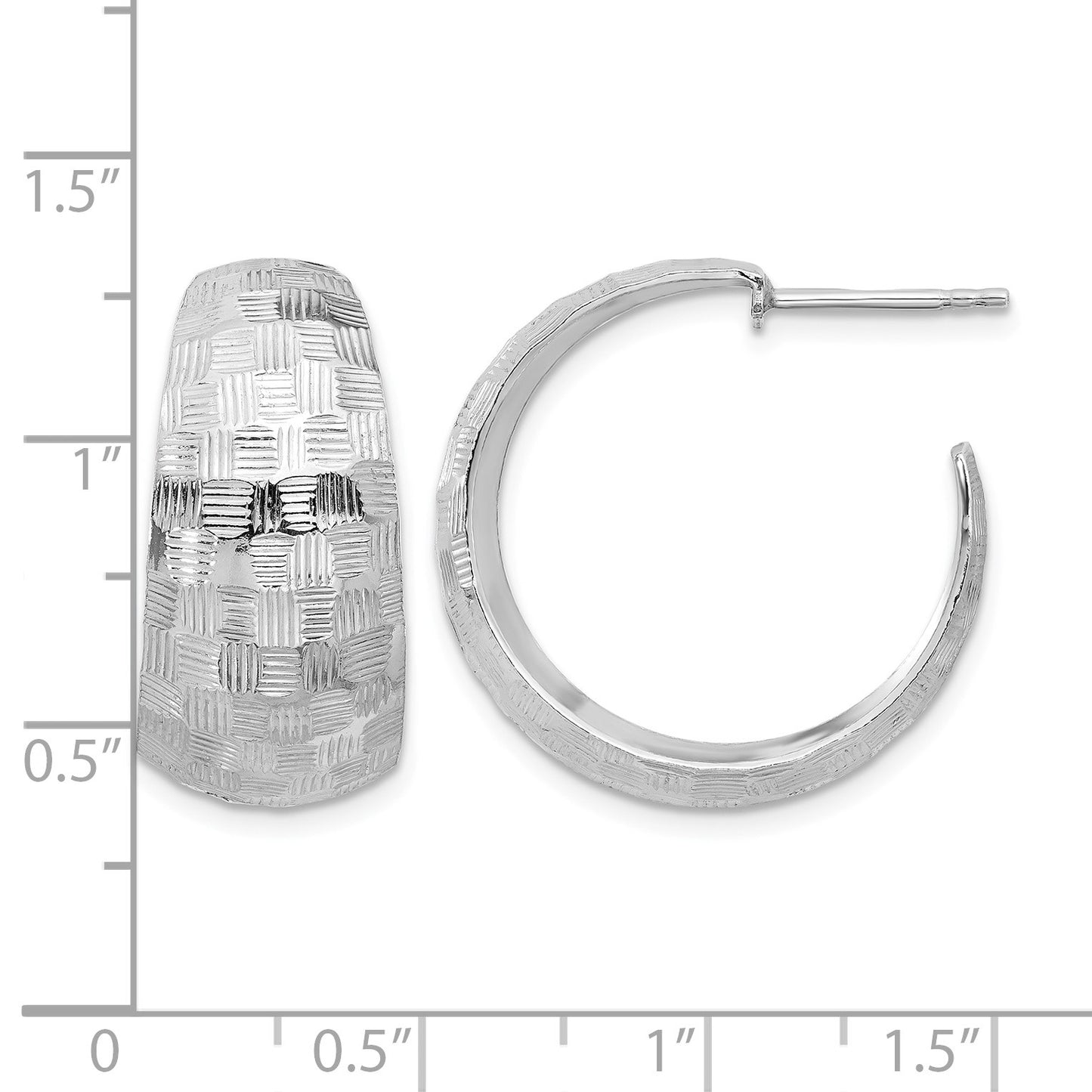 Sterling Silver Rhodium-plated Polish Textured C-Hoop Post Earrings