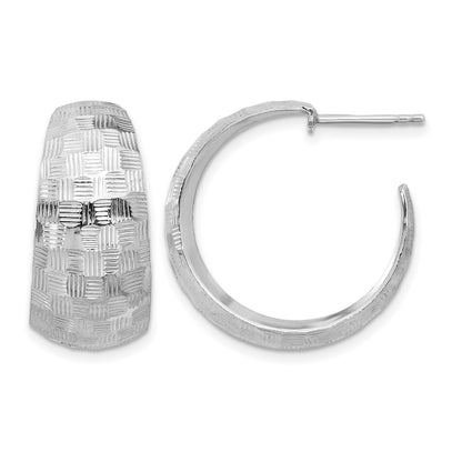 Sterling Silver Rhodium-plated Polish Textured C-Hoop Post Earrings