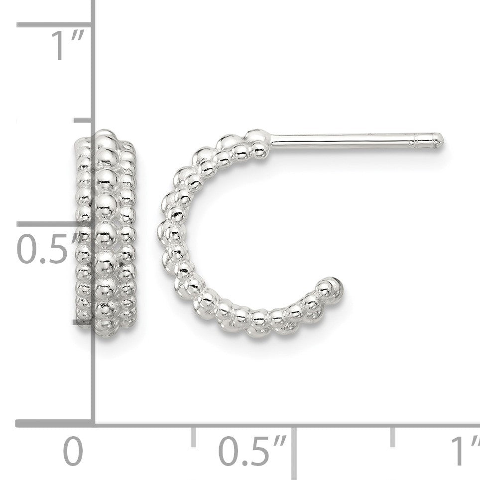 Sterling Silver E-coated Beaded C-Hoop Earrings