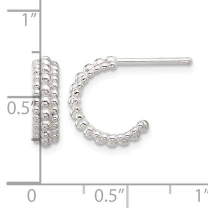 Sterling Silver E-coated Beaded C-Hoop Earrings