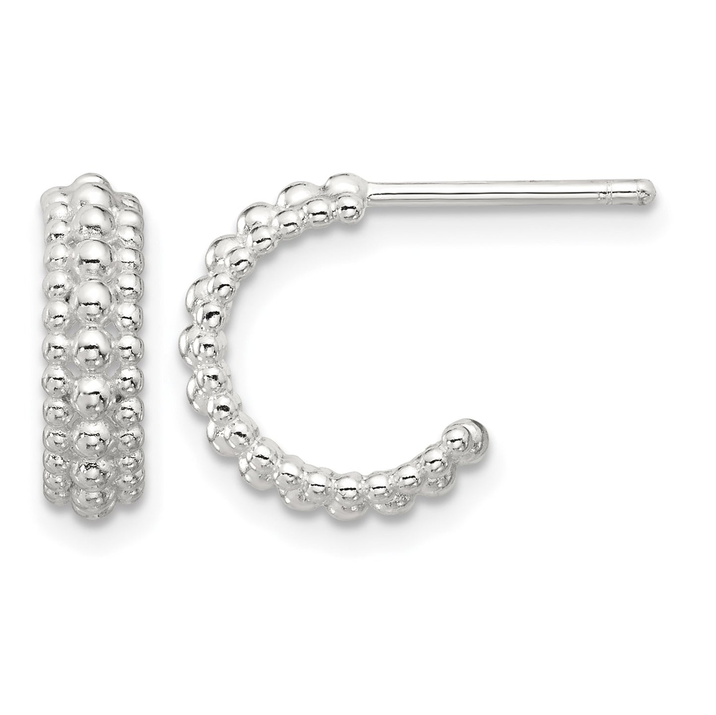 Sterling Silver E-coated Beaded C-Hoop Earrings