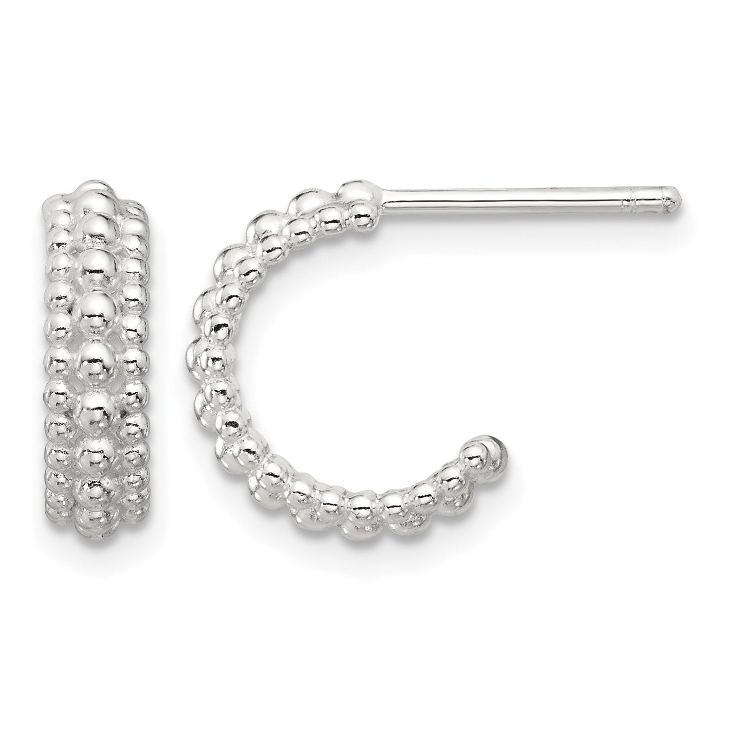 Sterling Silver E-coated Beaded C-Hoop Earrings