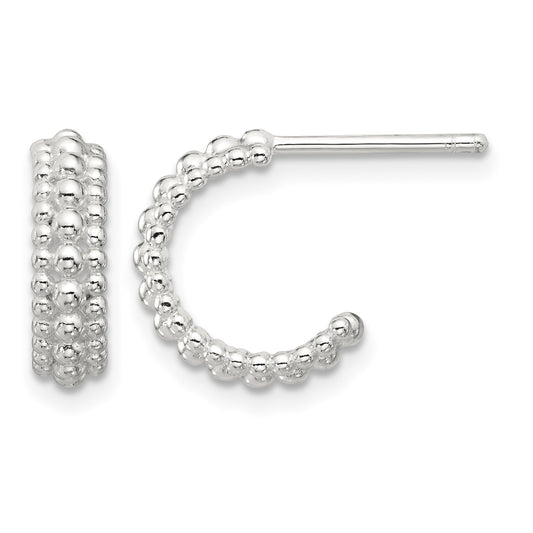 Sterling Silver E-coated Beaded C-Hoop Earrings