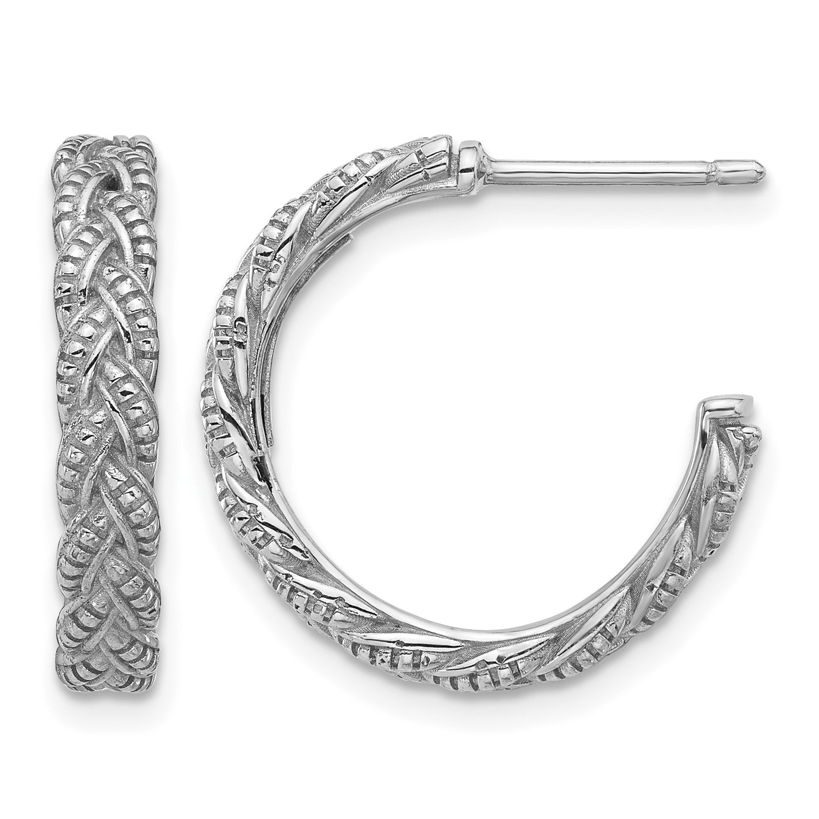 Sterling Silver Rhodium-plated Textured Braided C-Hoop Earrings