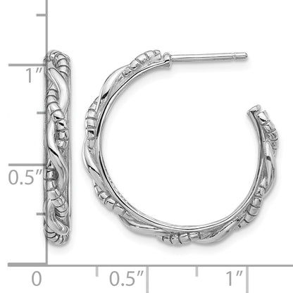 Sterling Silver Rhodium-plated Textured Twisted C-Hoop Earrings
