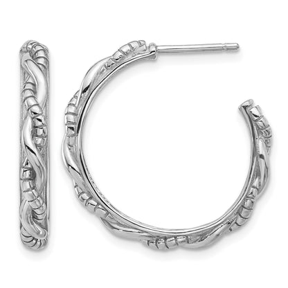 Sterling Silver Rhodium-plated Textured Twisted C-Hoop Earrings
