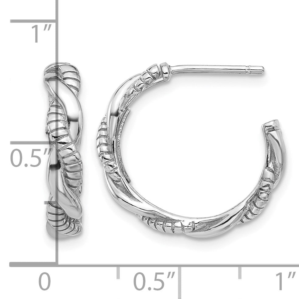 Sterling Silver Rhodium-plated Textured Twisted C-Hoop Earrings