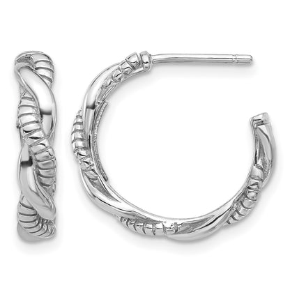 Sterling Silver Rhodium-plated Textured Twisted C-Hoop Earrings