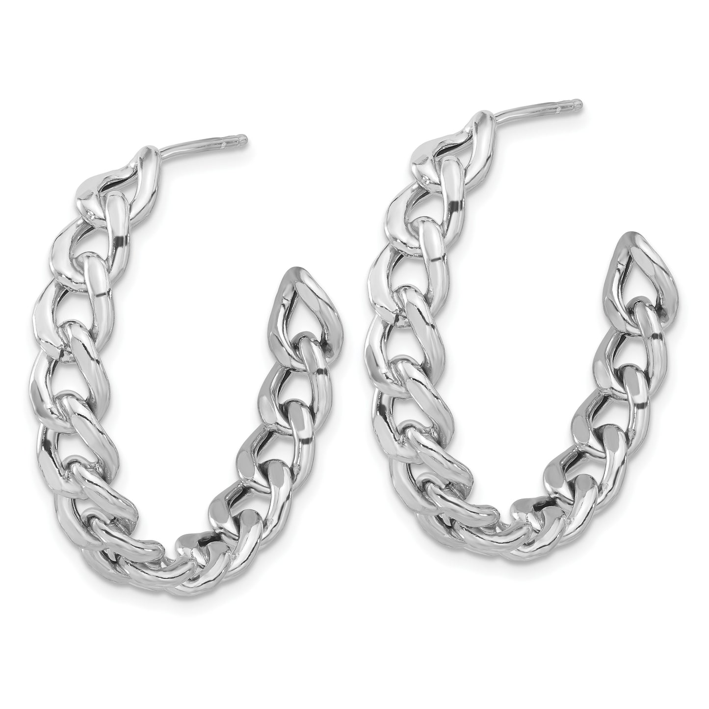 Sterling Silver Rhodium-plated Curb Link C-Hoop Earrings