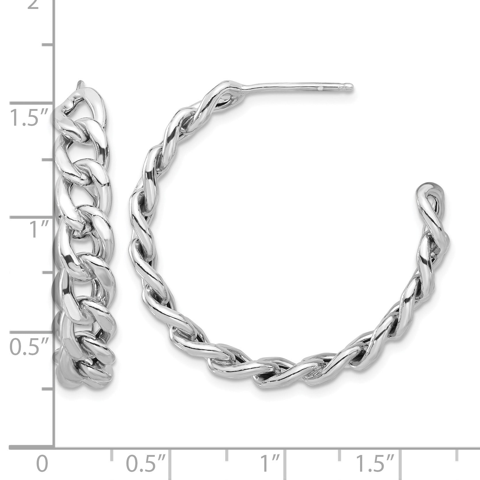 Sterling Silver Rhodium-plated Curb Link C-Hoop Earrings
