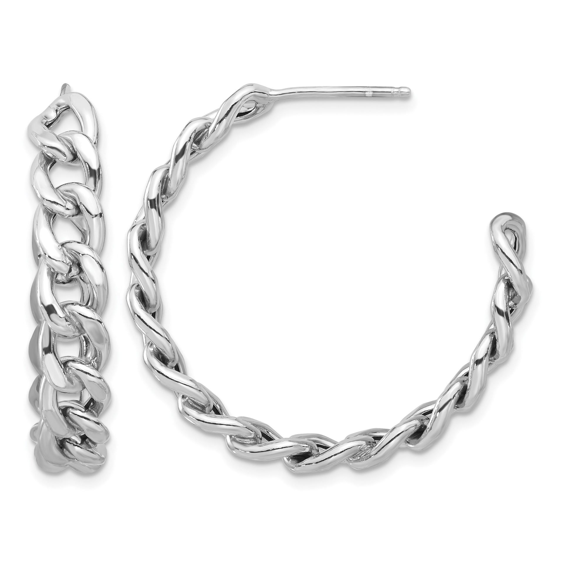 Sterling Silver Rhodium-plated Curb Link C-Hoop Earrings
