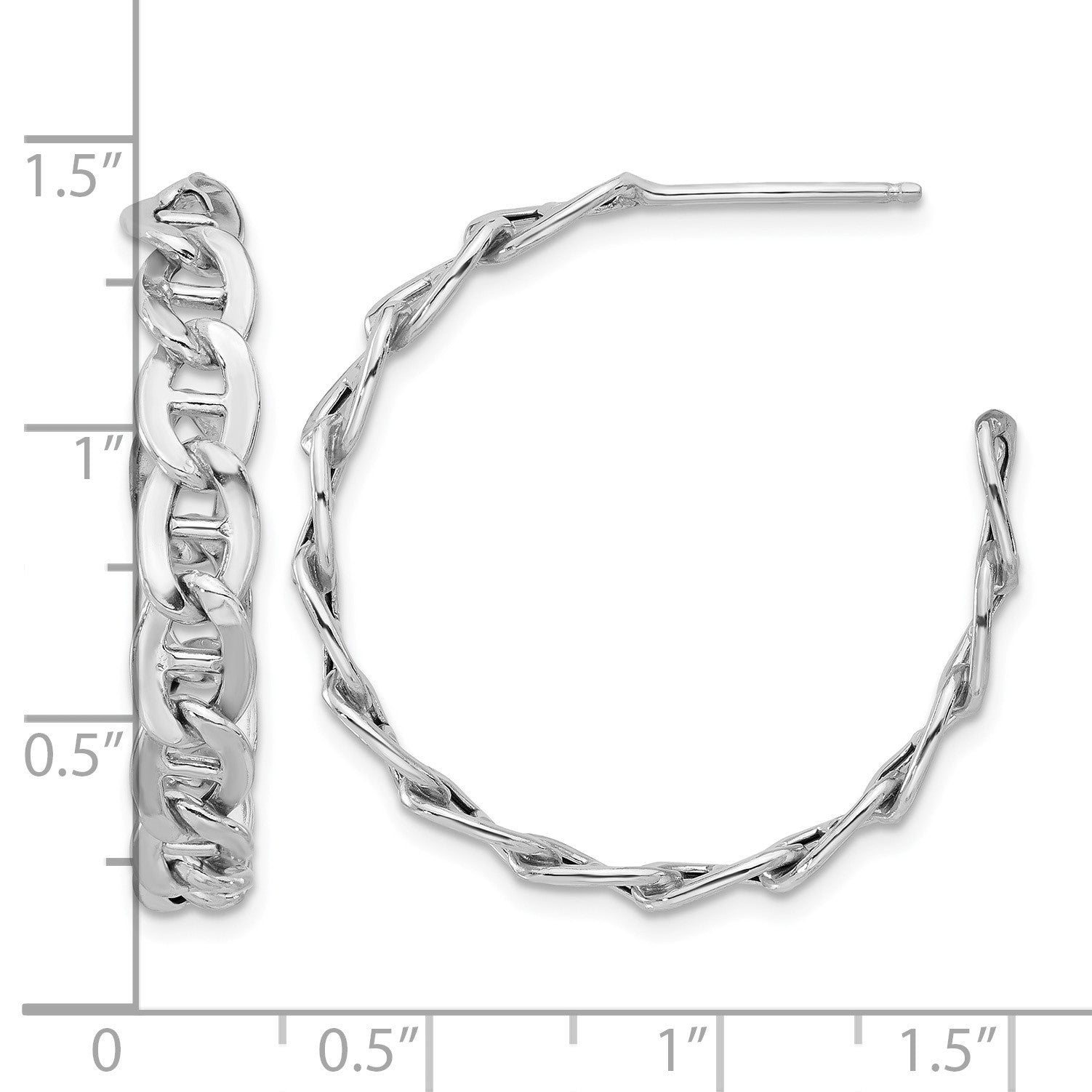 Sterling Silver Rhodium-plated Anchor Link C-Hoop Earrings