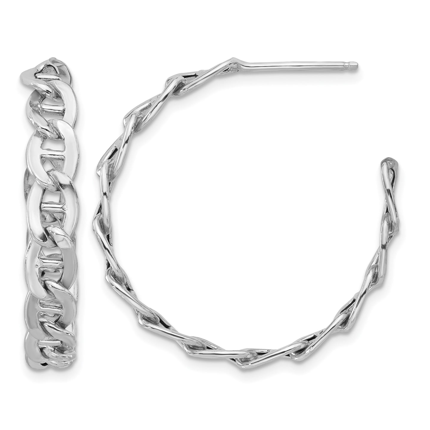 Sterling Silver Rhodium-plated Anchor Link C-Hoop Earrings