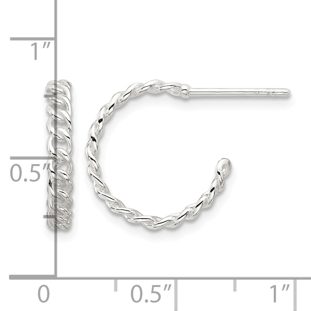 Sterling Silver E-coated Curb Link C-Hoop Earrings