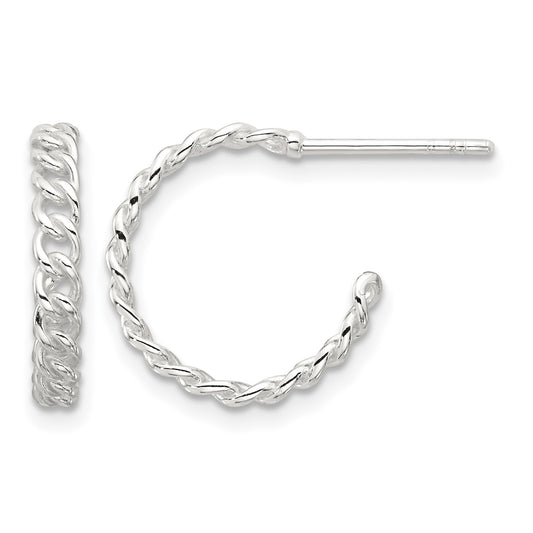 Sterling Silver E-coated Curb Link C-Hoop Earrings