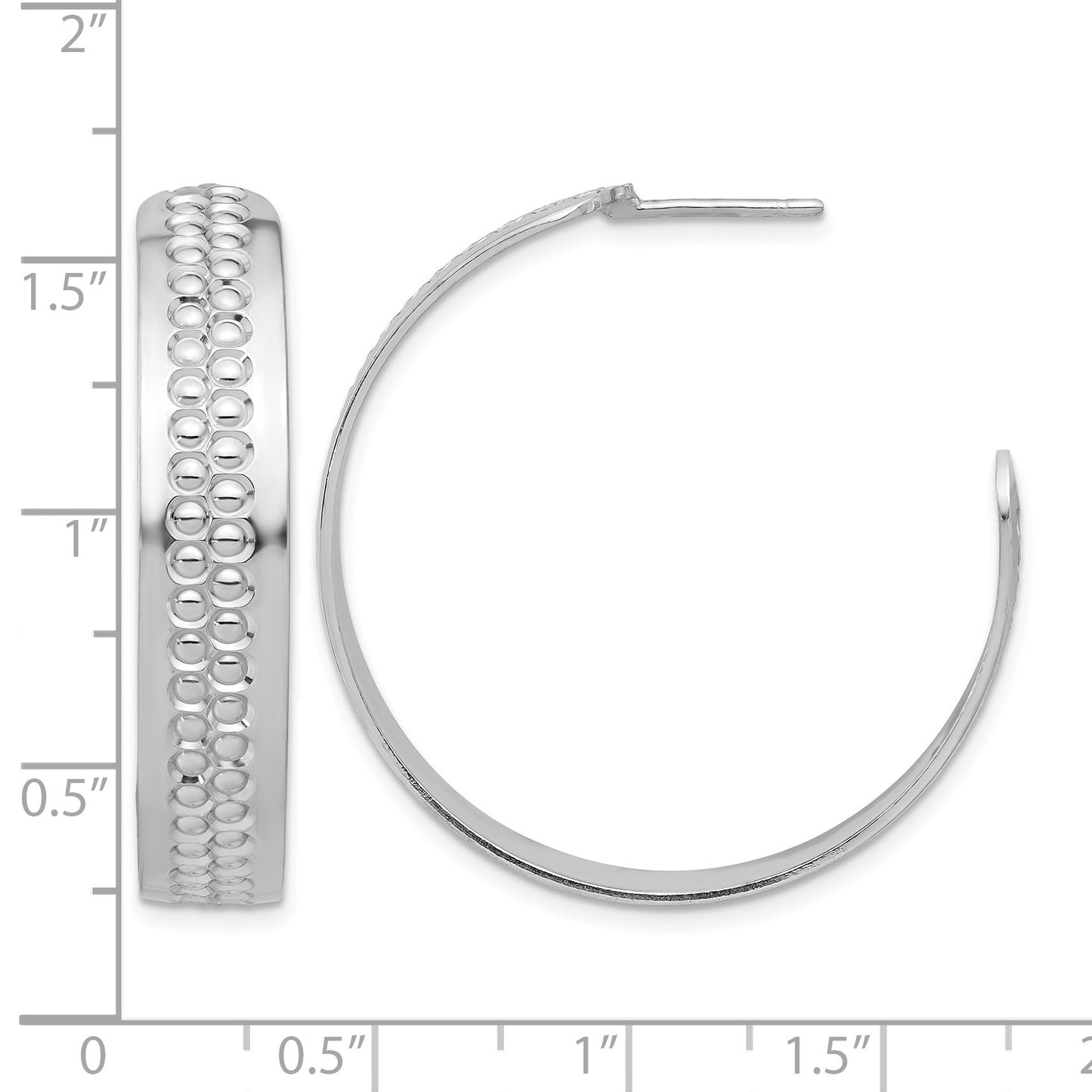 Sterling Silver Rhodium Plated Polished and Textured C-Hoop Earrings