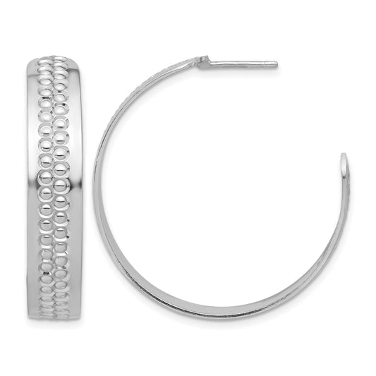 Sterling Silver Rhodium Plated Polished and Textured C-Hoop Earrings