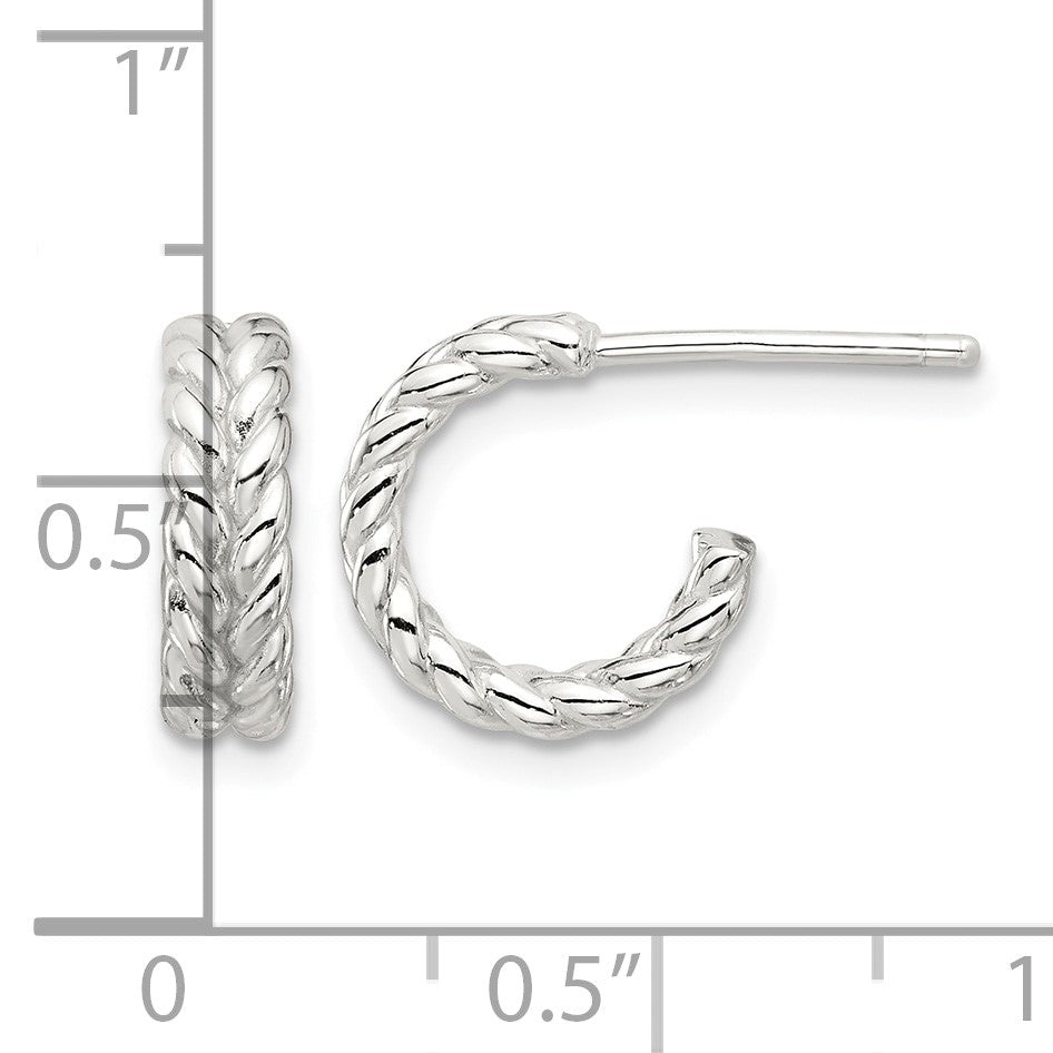 Sterling Silver E-coated Polished Braided Post C-Hoop Earrings