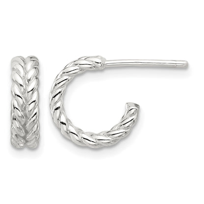 Sterling Silver E-coated Polished Braided Post C-Hoop Earrings
