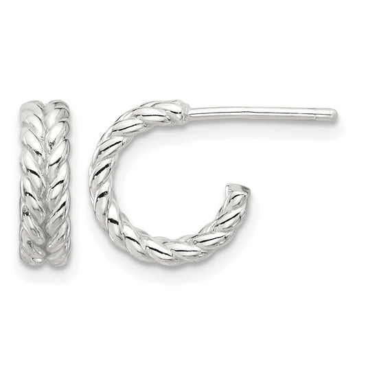 Sterling Silver E-coated Polished Braided Post C-Hoop Earrings