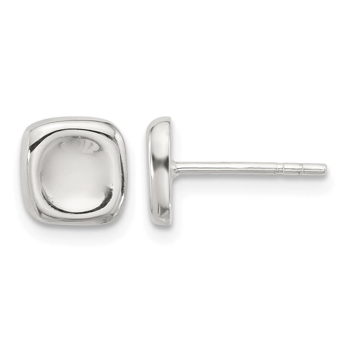 Sterling Silver Polished Wavy Puff Square Post Earrings
