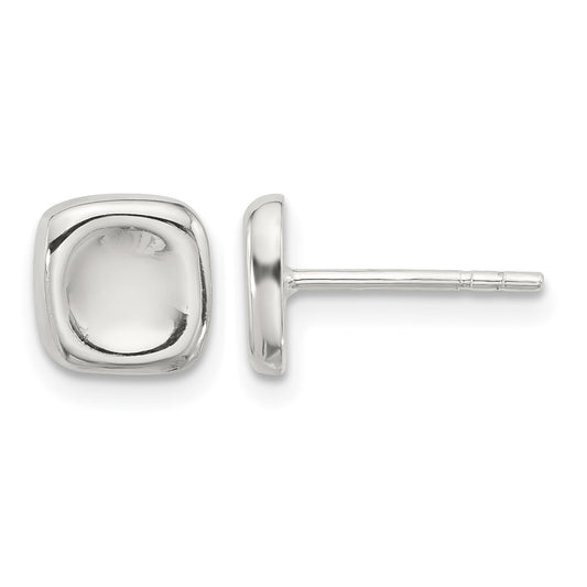 Sterling Silver Polished Wavy Puff Square Post Earrings