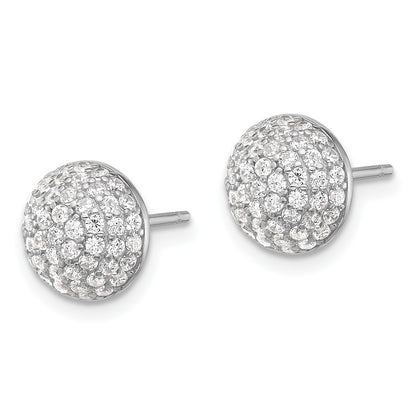 Sterling Silver Rhodium-plated Pav� CZ Domed Post Earrings