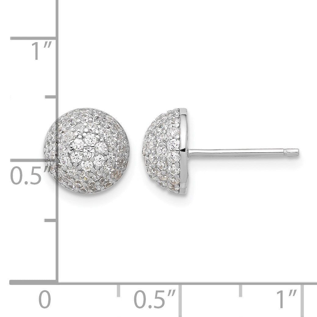 Sterling Silver Rhodium-plated Pav� CZ Domed Post Earrings