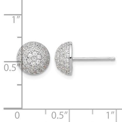 Sterling Silver Rhodium-plated Pav� CZ Domed Post Earrings