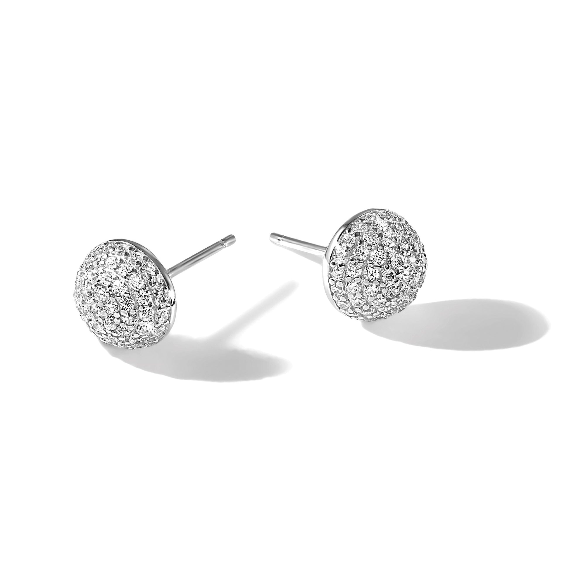 Sterling Silver Rhodium-plated Pav� CZ Domed Post Earrings
