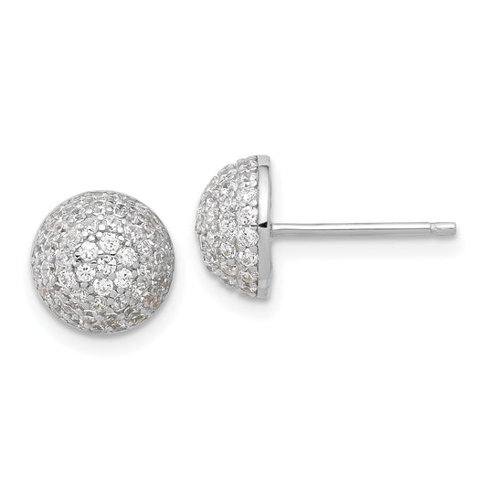 Sterling Silver Rhodium-plated Pav� CZ Domed Post Earrings