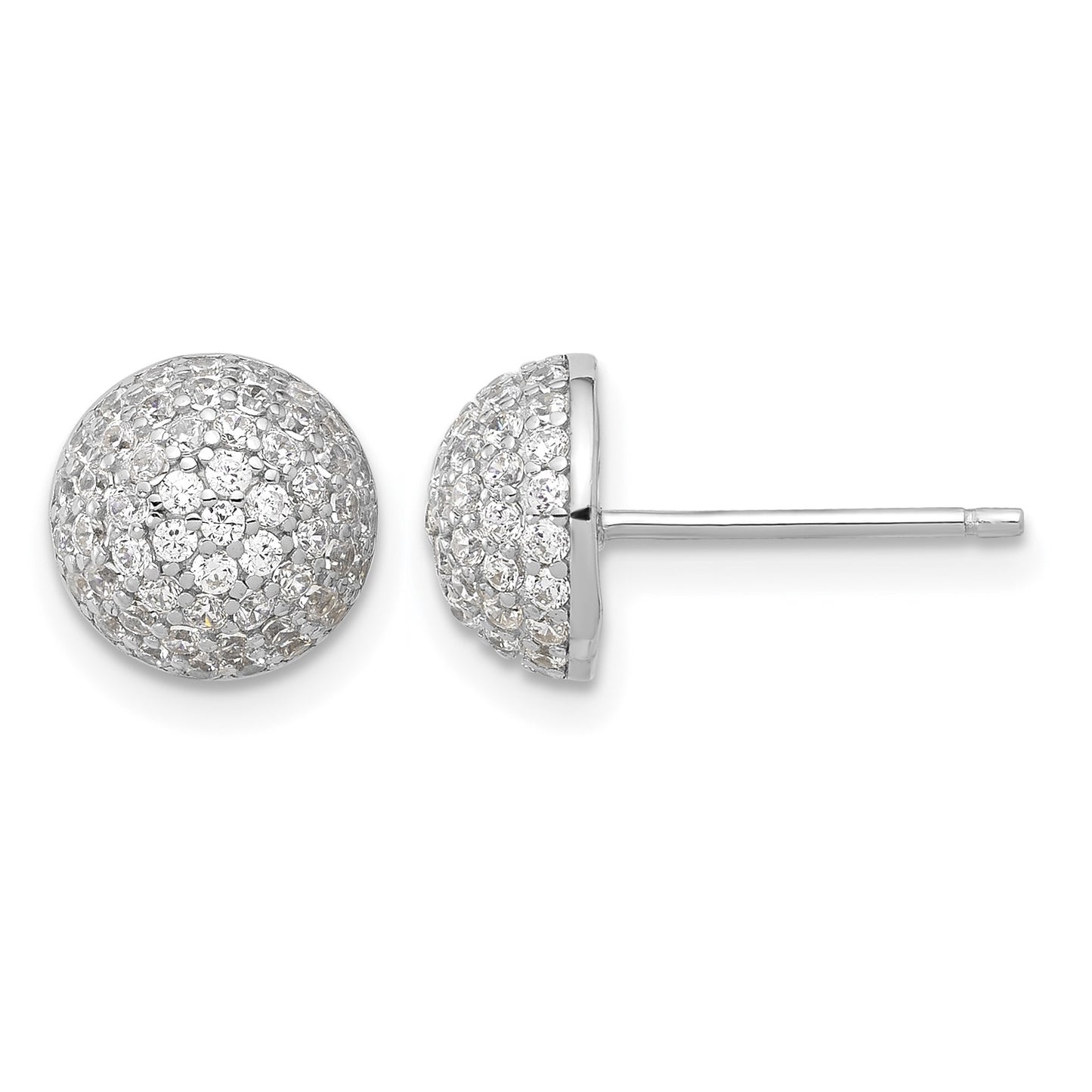 Sterling Silver Rhodium-plated Pav� CZ Domed Post Earrings