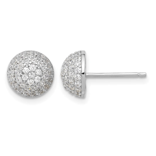 Sterling Silver Rhodium-plated Pav� CZ Domed Post Earrings