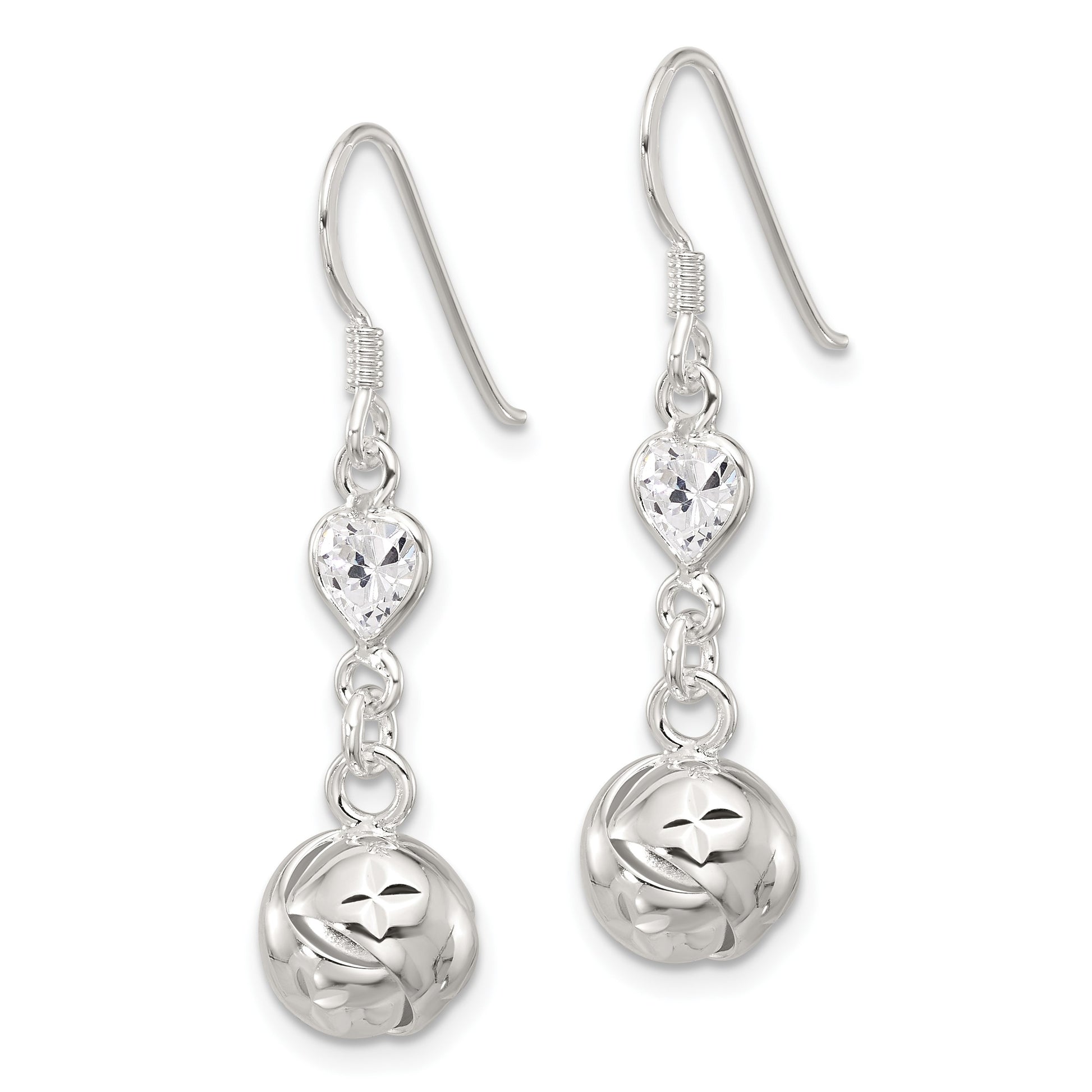 Sterling Silver Polished CZ Knot Dangle Shepherd Hook Earrings