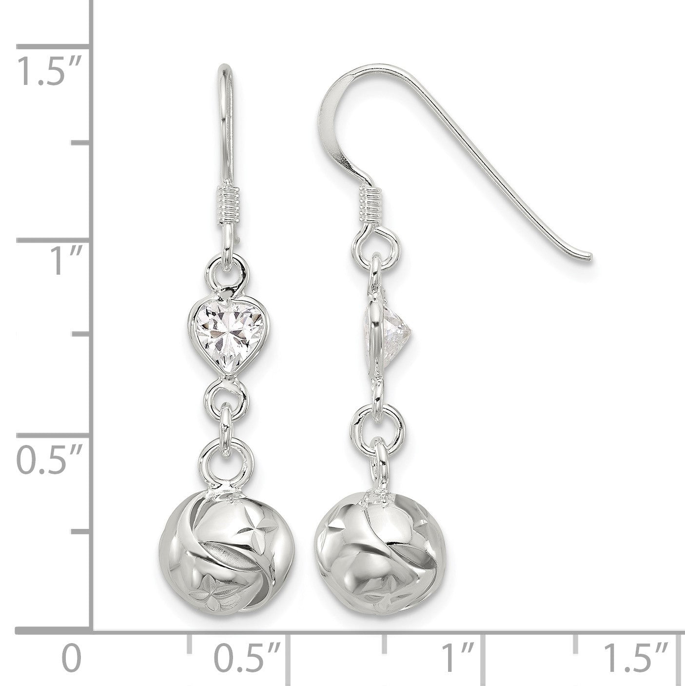 Sterling Silver Polished CZ Knot Dangle Shepherd Hook Earrings