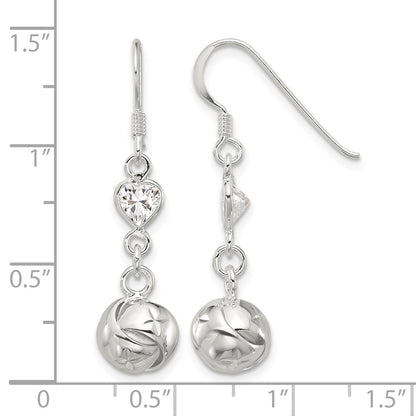 Sterling Silver Polished CZ Knot Dangle Shepherd Hook Earrings