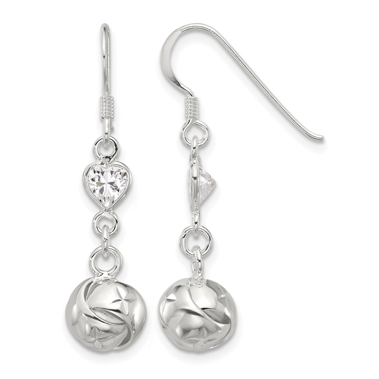 Sterling Silver Polished CZ Knot Dangle Shepherd Hook Earrings