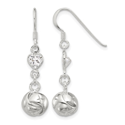 Sterling Silver Polished CZ Knot Dangle Shepherd Hook Earrings