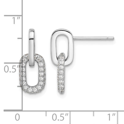 Sterling Silver Rhodium-plated Pave CZ Link Design Post Dangle Earrings