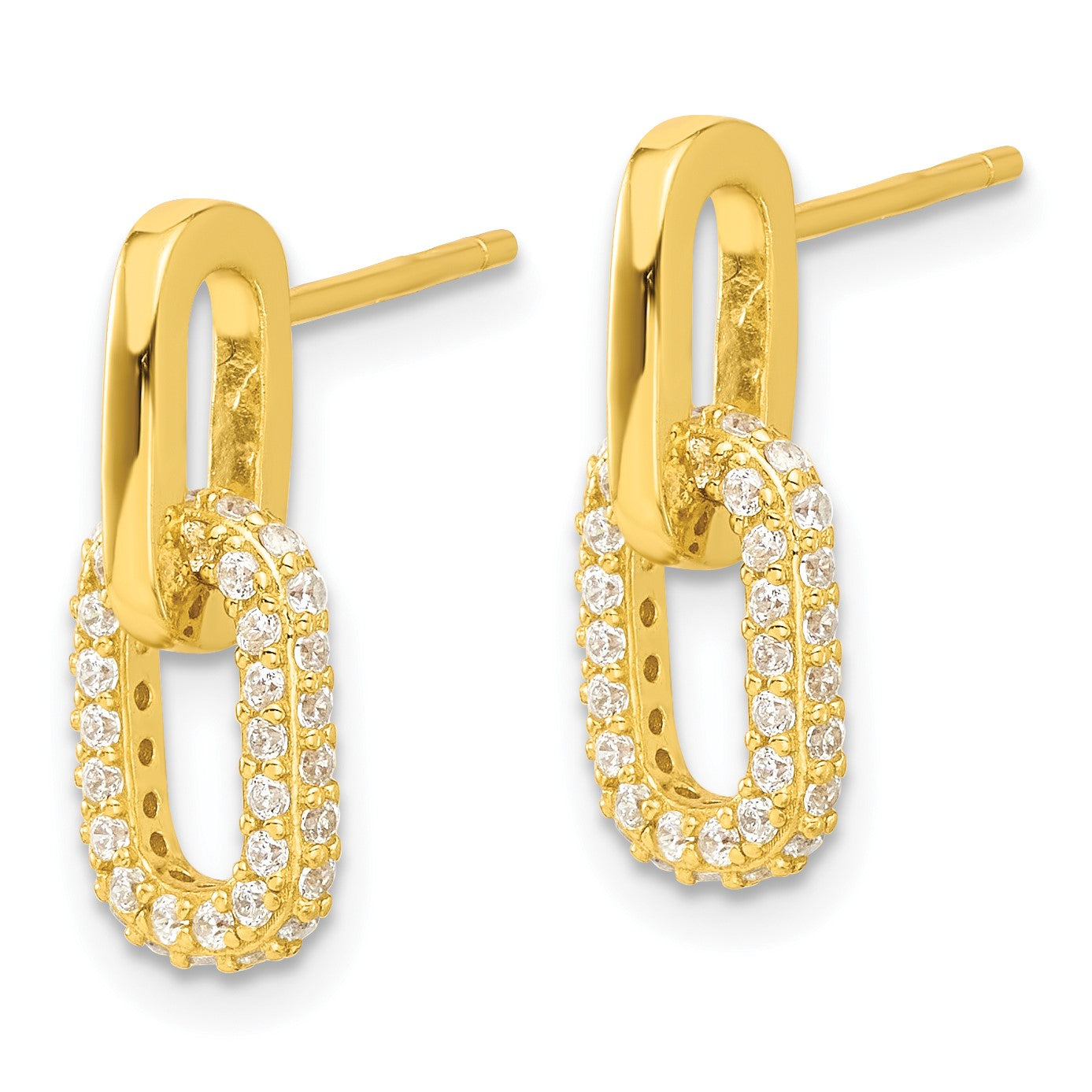 Sterling Silver 14K Gold-plated Micro Pave CZ Link Design Post Dangle Earri
